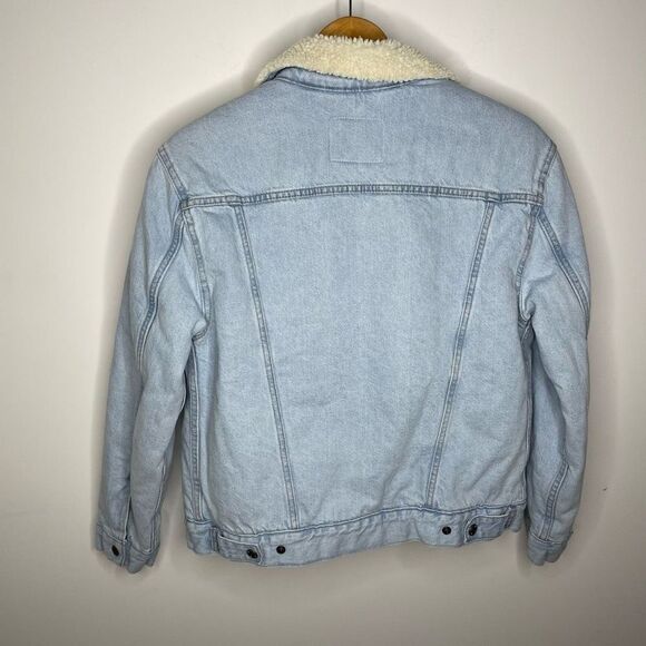 Levi’s Sherpa Women's Light Blue Fleece Collared Denim Jean Jacket Size Small S - Picture 8 of 9
